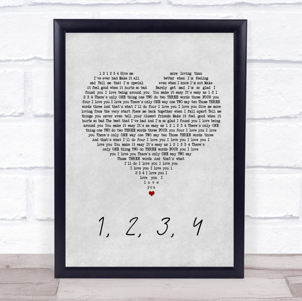 Plain White T's 1, 2, 3, 4 Grey Heart Song Lyric Quote Print