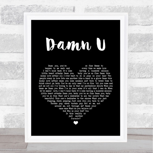 Prince Damn U Black Heart Song Lyric Quote Print