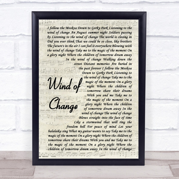 Scorpions Wind of Change Vintage Script Song Lyric Quote Print