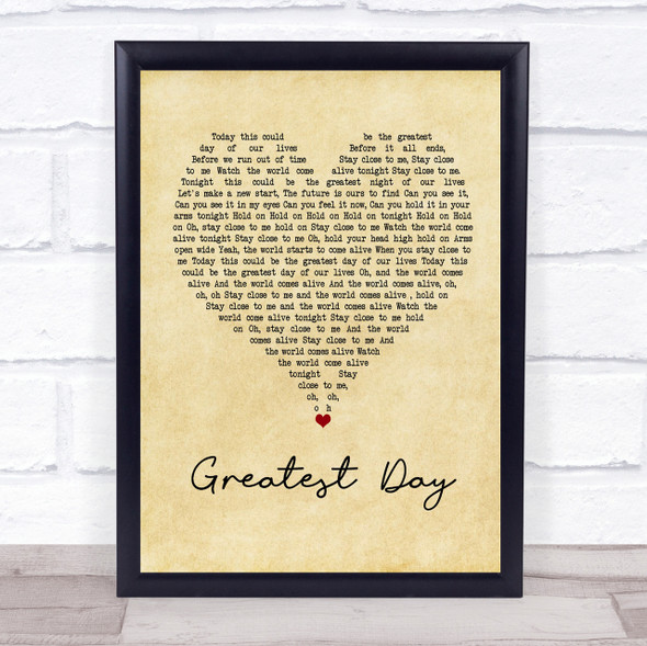 Take That Greatest Day Vintage Heart Song Lyric Quote Print