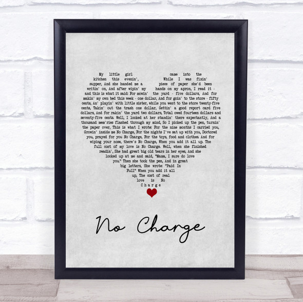 Tammy Wynette No Charge Grey Heart Song Lyric Quote Print