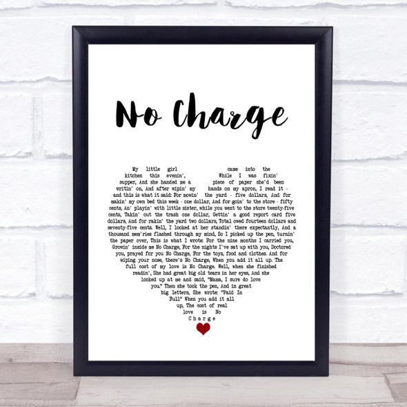 Tammy Wynette No Charge White Heart Song Lyric Quote Print