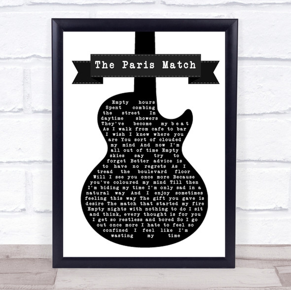 The Style Council The Paris Match Black & White Guitar Song Lyric Quote Print