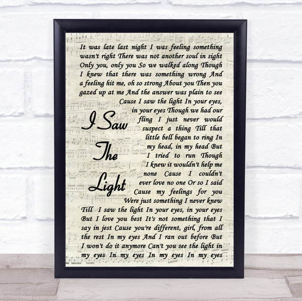 Todd Rundgren I Saw The Light Vintage Script Song Lyric Quote Print