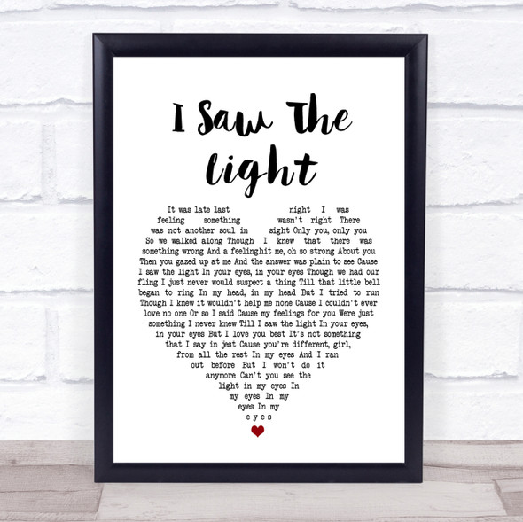 Todd Rundgren I Saw The Light White Heart Song Lyric Quote Print