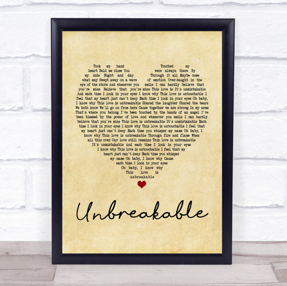 Westlife Unbreakable Vintage Heart Song Lyric Quote Print