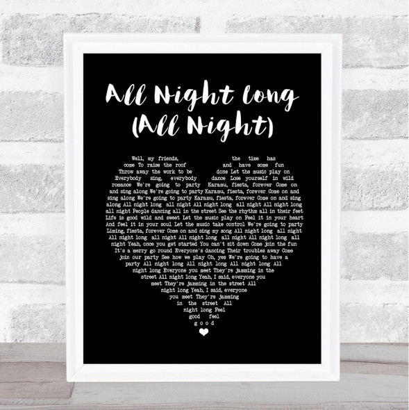 Lionel Richie All Night Long (All Night) Black Heart Song Lyric Quote Print