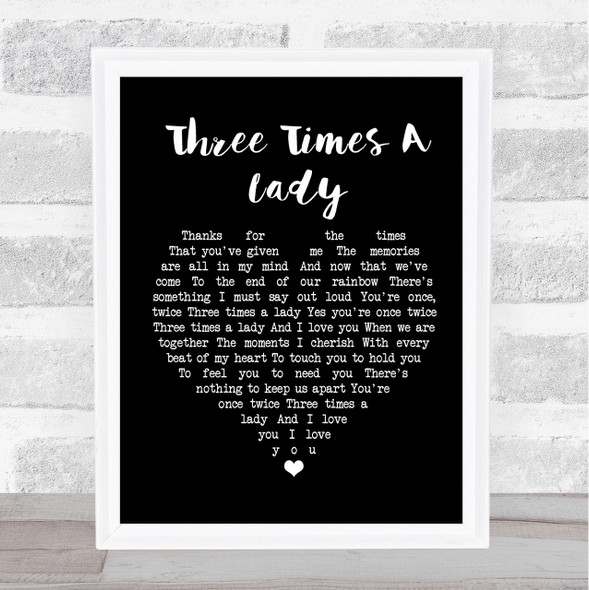 The Commodores Three Times A Lady Black Heart Song Lyric Quote Print