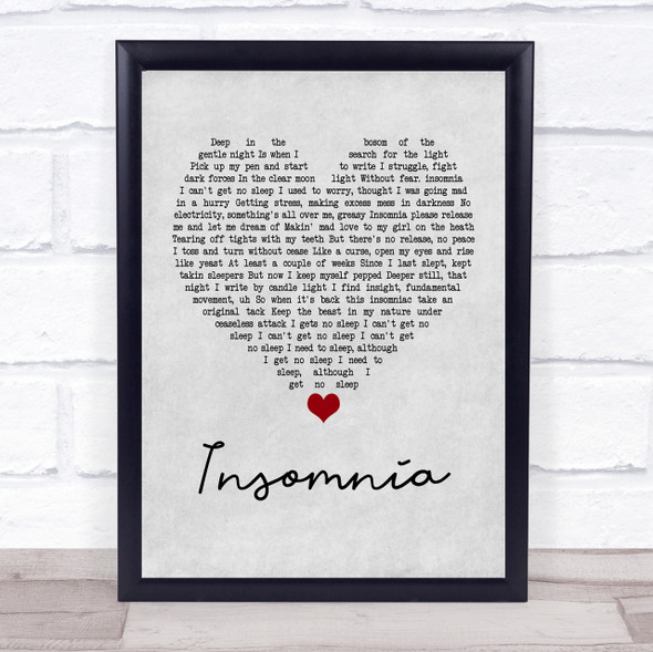 Faithless Insomnia Grey Heart Quote Song Lyric Print