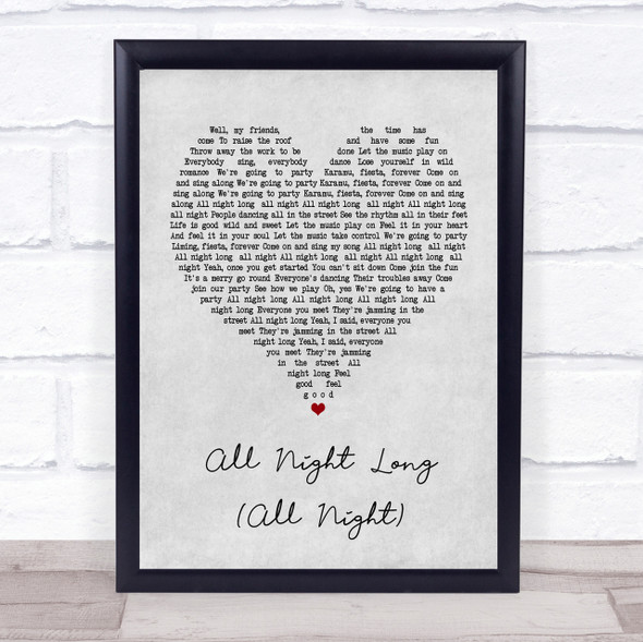 Lionel Richie All Night Long (All Night) Grey Heart Quote Song Lyric Print