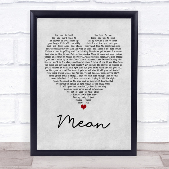Pink Mean Grey Heart Quote Song Lyric Print