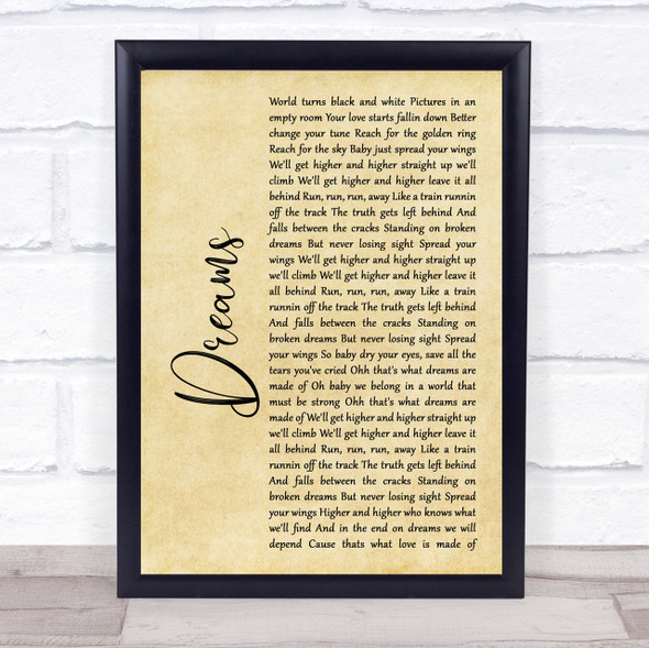 Van Halen Dreams Rustic Script Song Lyric Quote Print