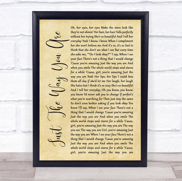 Bruno Mars Just The Way You Are Rustic Script Song Lyric Quote Print