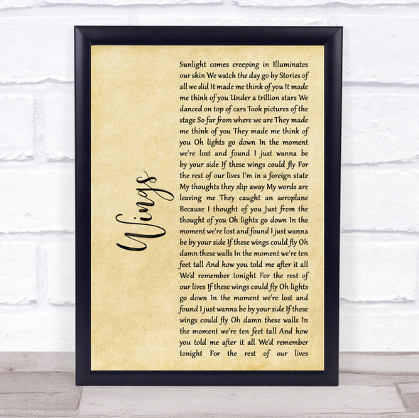 Birdy Wings Rustic Script Song Lyric Quote Print