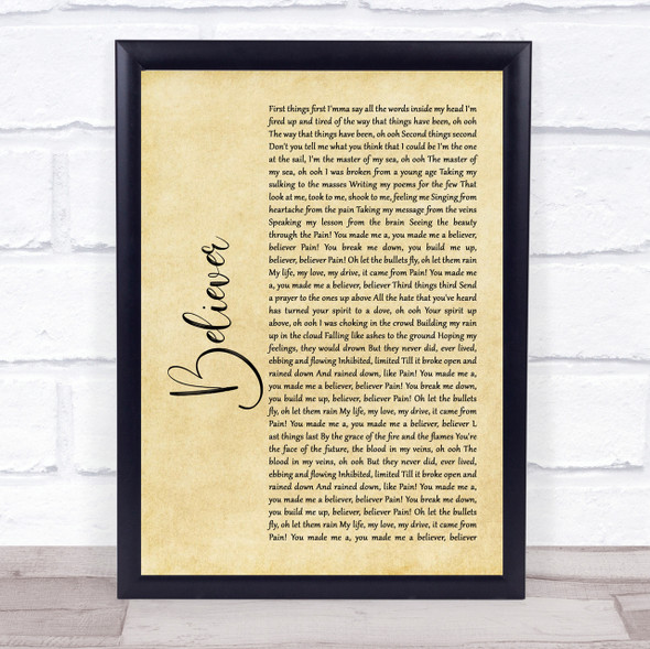 Imagine Dragons Believer Rustic Script Song Lyric Quote Print