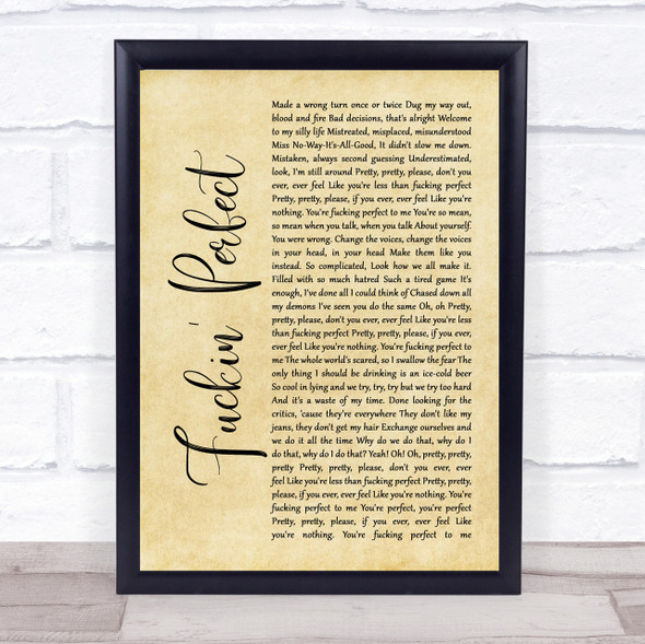 Pink Fuckin' Perfect Rustic Script Song Lyric Quote Print
