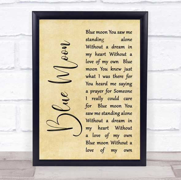 Elvis Presley Blue Moon Rustic Script Song Lyric Quote Print