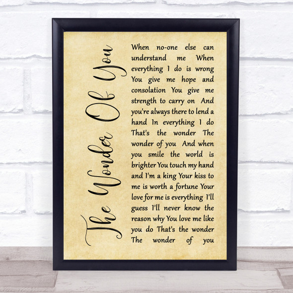 Elvis Presley The Wonder Of You Rustic Script Song Lyric Quote Print