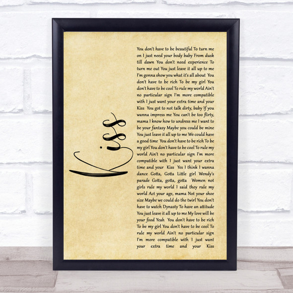 Prince Kiss Rustic Script Song Lyric Quote Print