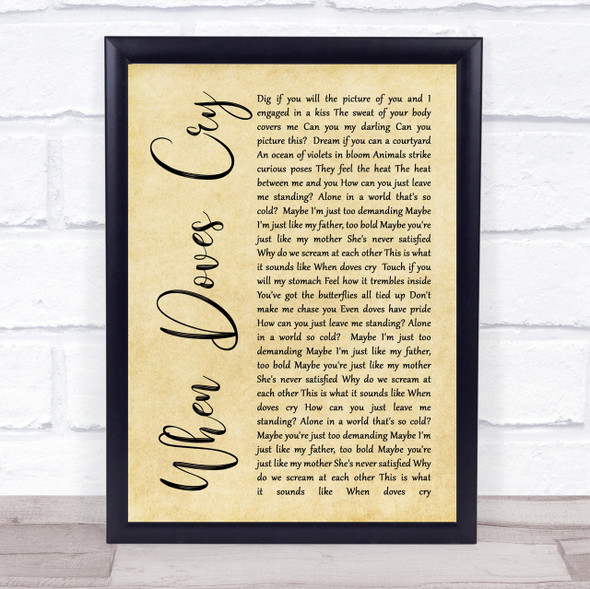 Prince When Doves Cry Rustic Script Song Lyric Quote Print