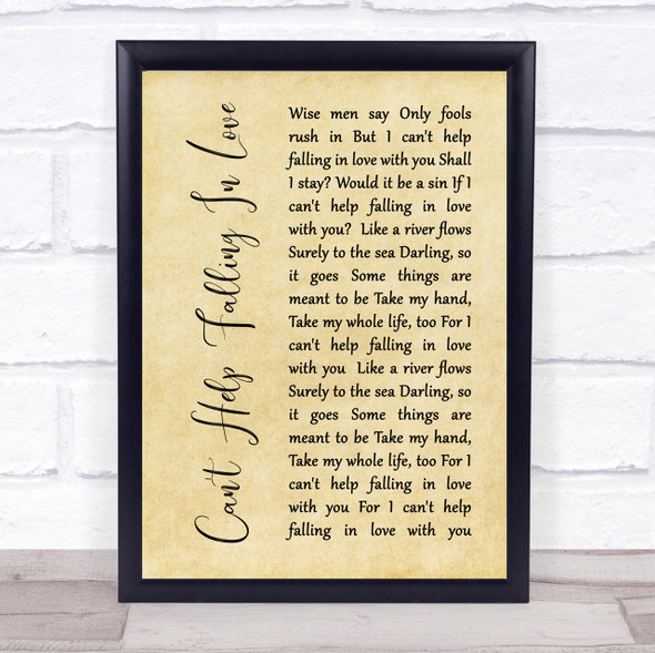 Elvis Presley Can't Help Falling In Love Rustic Script Song Lyric Quote Print