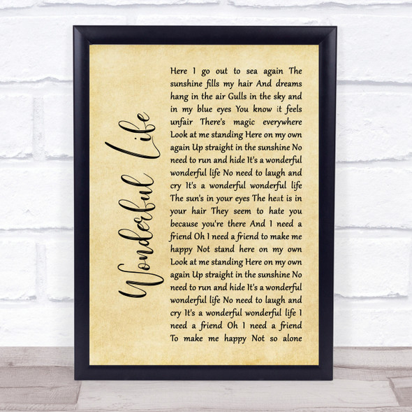 Black Wonderful Life Rustic Script Song Lyric Quote Print