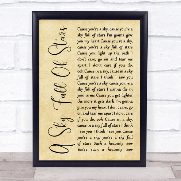 Coldplay A Sky Full Of Stars Rustic Script Song Lyric Quote Print