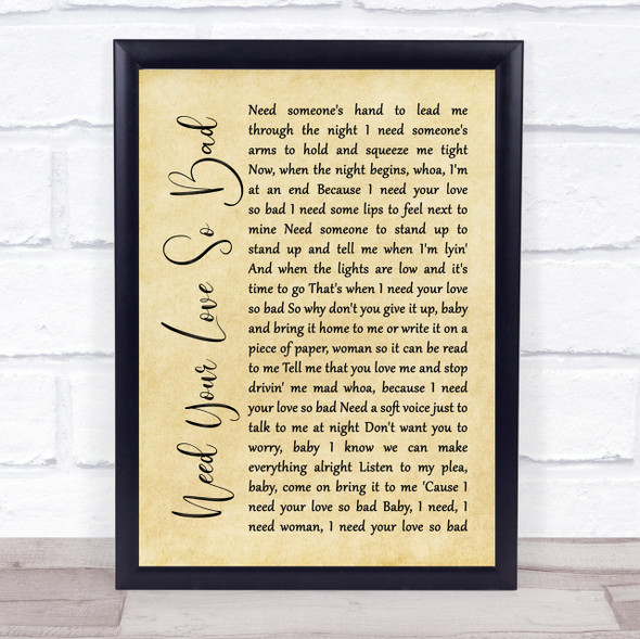 Fleetwood Mac Need Your Love So Bad Rustic Script Song Lyric Quote Print