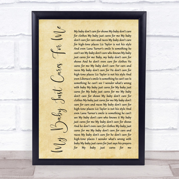 Nina Simone My Baby Just Cares For Me Rustic Script Song Lyric Quote Print