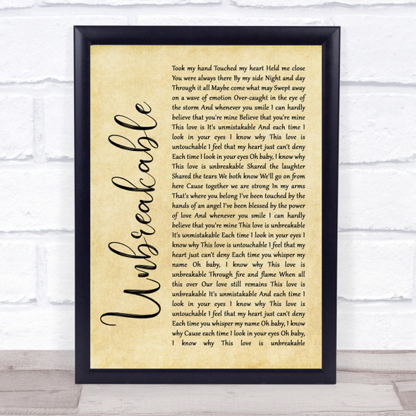Westlife Unbreakable Rustic Script Song Lyric Quote Print