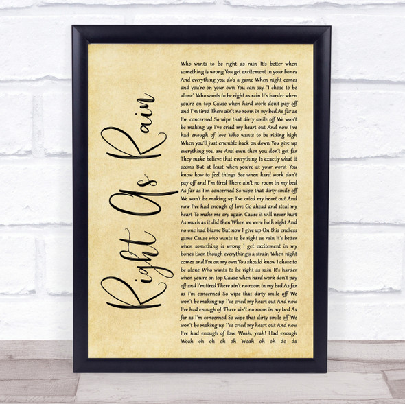 Adele Right As Rain Rustic Script Song Lyric Quote Print