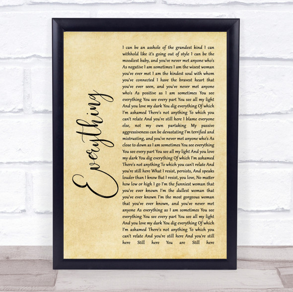 Alanis Morissette Everything Rustic Script Song Lyric Quote Print