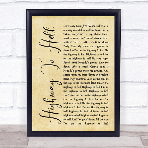 AC DC Highway To Hell Rustic Script Song Lyric Quote Print