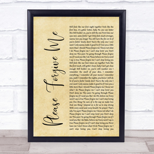 Bryan Adams Please Forgive Me Rustic Script Song Lyric Quote Print