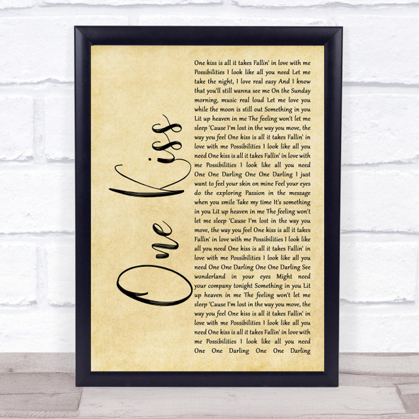 Calvin Harris & Dua Lipa One Kiss Rustic Script Song Lyric Quote Print