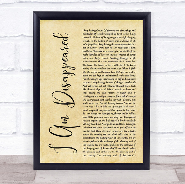 Frank Turner I Am Disappeared Rustic Script Song Lyric Quote Print