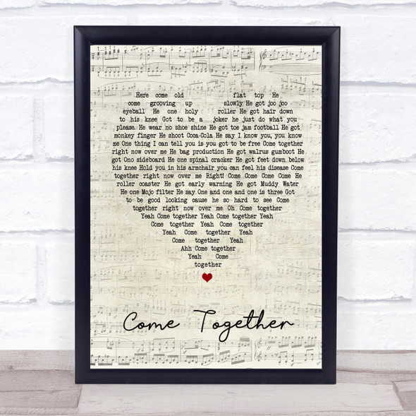 The Beatles Come Together Script Heart Song Lyric Quote Print