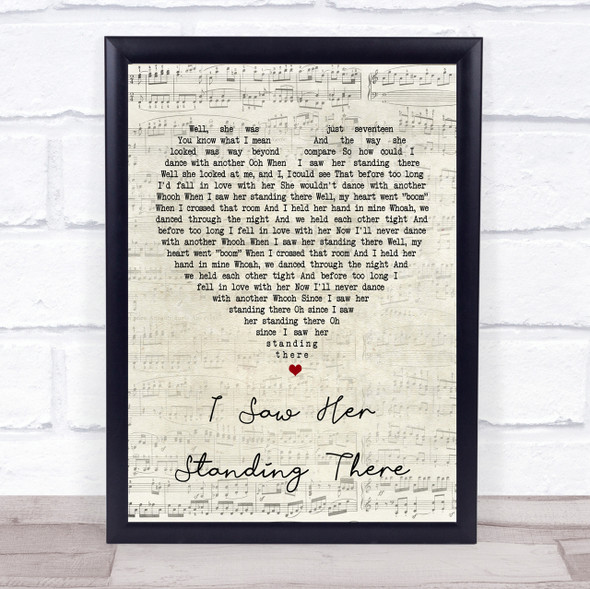 The Beatles I Saw Her Standing There Script Heart Song Lyric Quote Print