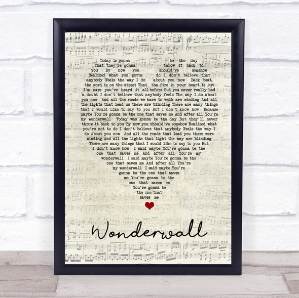 Wonderwall Oasis Script Heart Quote Song Lyric Print