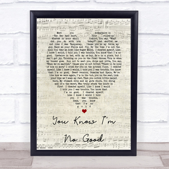 You Know I'm No Good Amy Winehouse Script Heart Quote Song Lyric Print