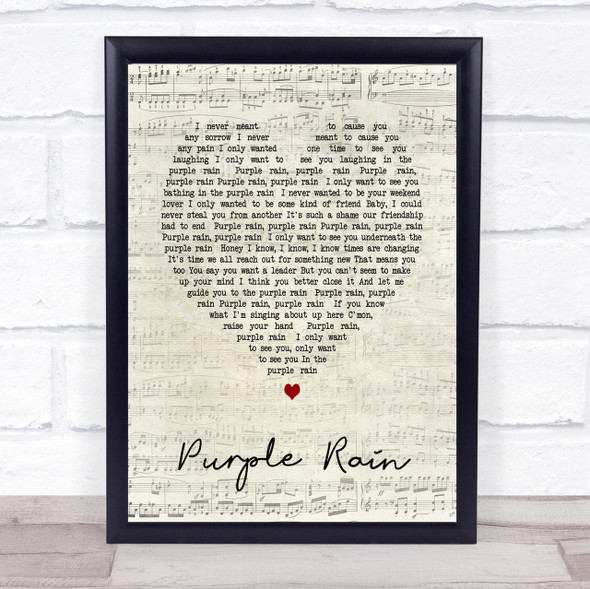 Purple Rain Prince Script Heart Song Lyric Quote Print