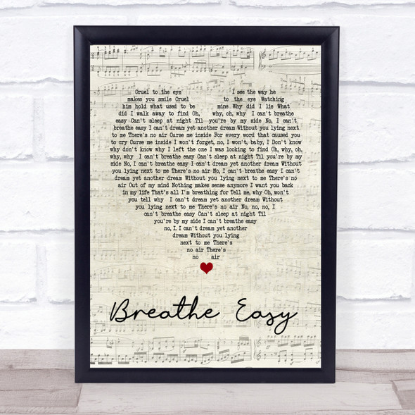 Blue Breathe Easy Script Heart Song Lyric Quote Print