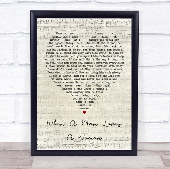 When A Man Loves A Woman Percy Sledge Script Heart Song Lyric Quote Print