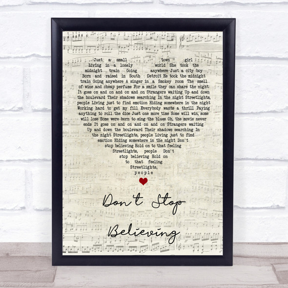 Journey Don't Stop Believing Script Heart Song Lyric Quote Print