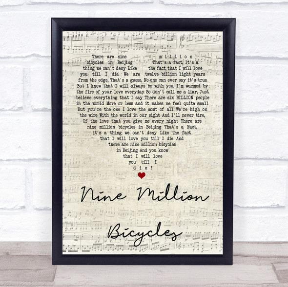 Katie Melua Nine Million Bicycles Script Heart Song Lyric Quote Print