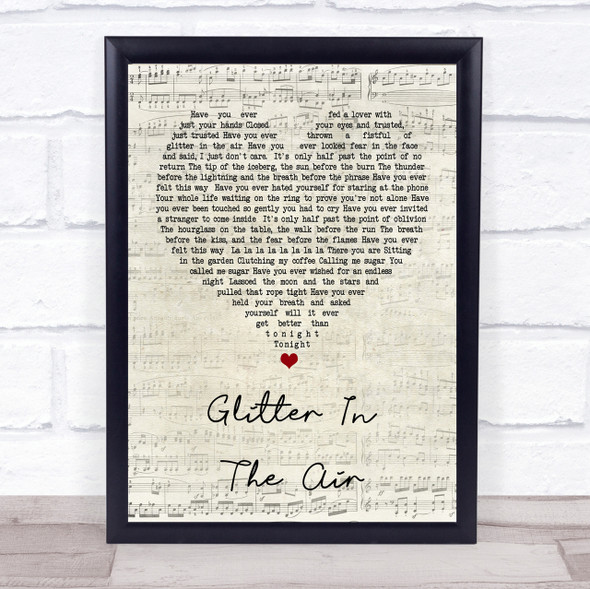 Pink Glitter In The Air Script Heart Song Lyric Quote Print