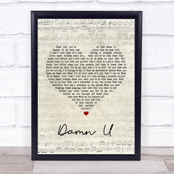 Prince Damn U Script Heart Song Lyric Quote Print