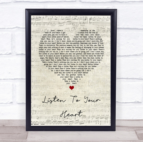 Roxette Listen To Your Heart Script Heart Song Lyric Quote Print
