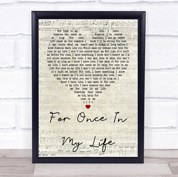 Stevie Wonder For Once In My Life Script Heart Song Lyric Quote Print
