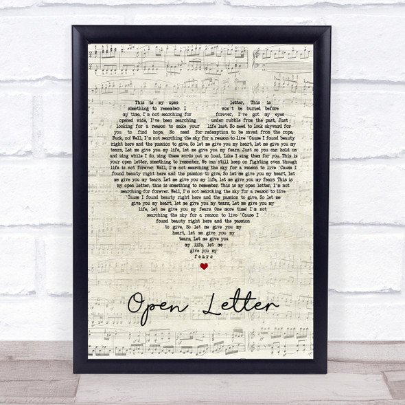 The Amity Affliction Open Letter Script Heart Song Lyric Quote Print